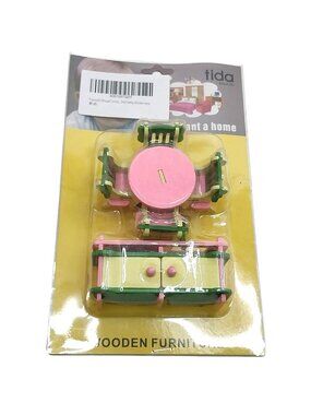 Tida Wooden Dollhouse Furniture 6Pc Set 1:20 Scale Kitchen Dining Table Sink